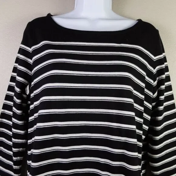 Liz Claiborne Black White Back Button 3/4 Sleeve Top Size Large - Picture 2 of 6